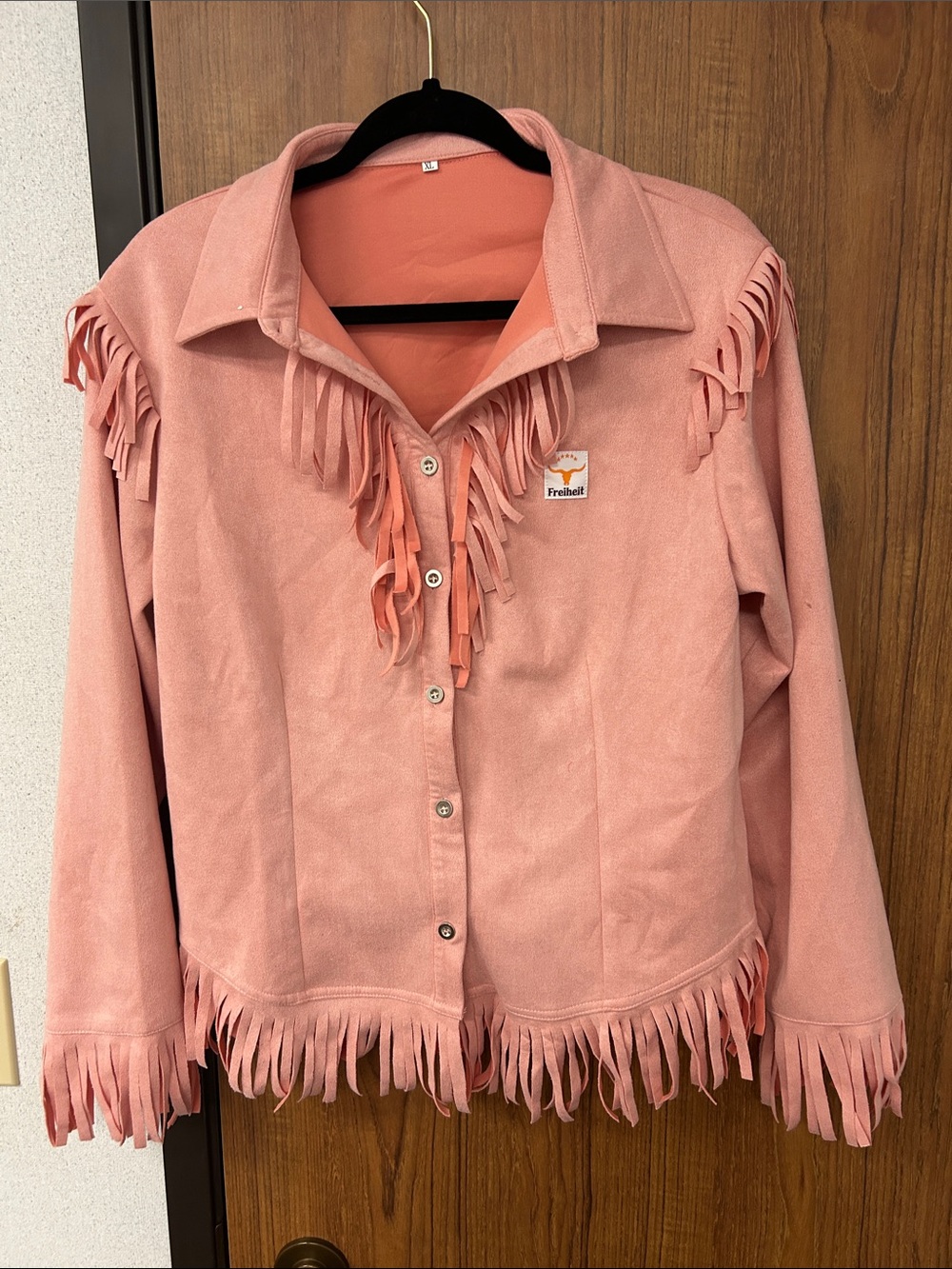 Dusty Pink Fringe Suede-Style Leather Jacket